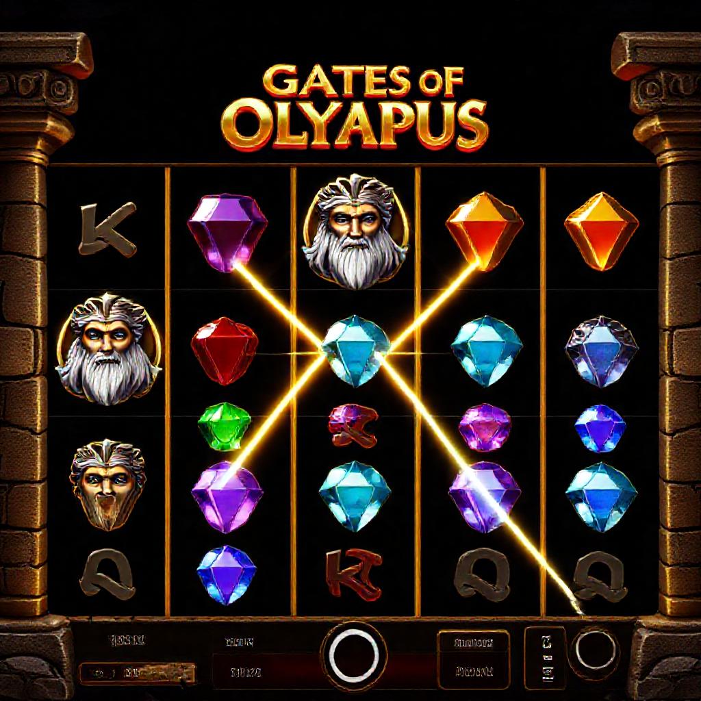Gates of Olympus game grid showing Zeus scatter symbols and gem symbols in win formation