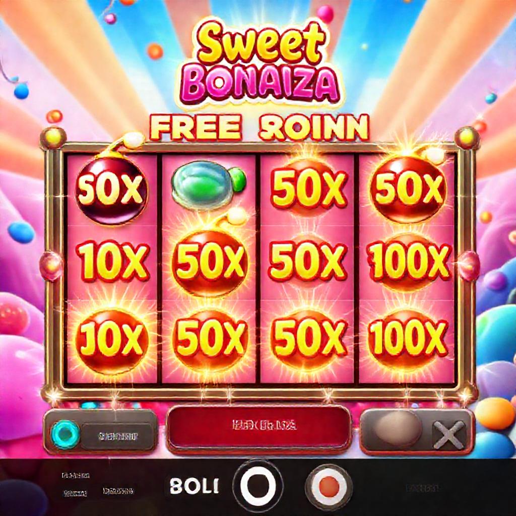 Sweet Bonanza free spins with multiplier bomb symbols showing 100x on the grid