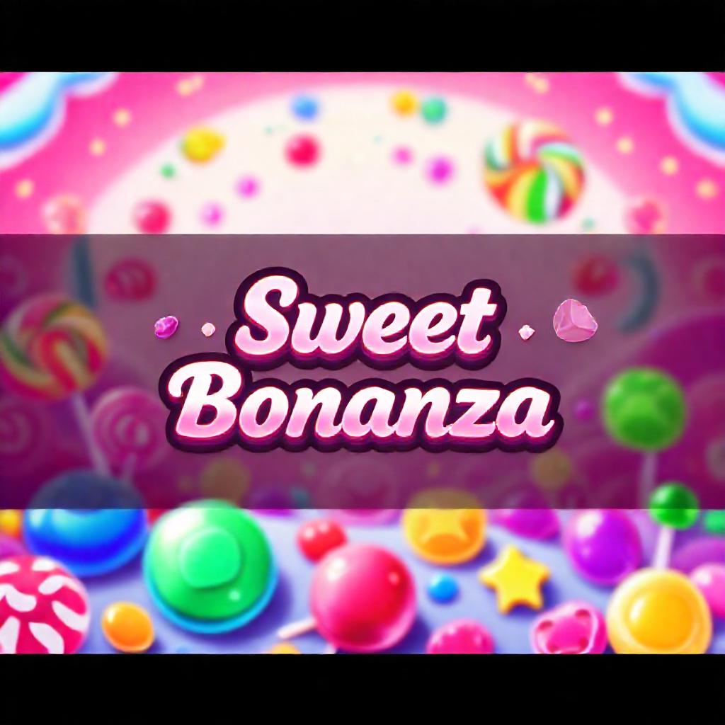 Sweet Bonanza slot title screen with colorful candy symbols and lollipop scatter